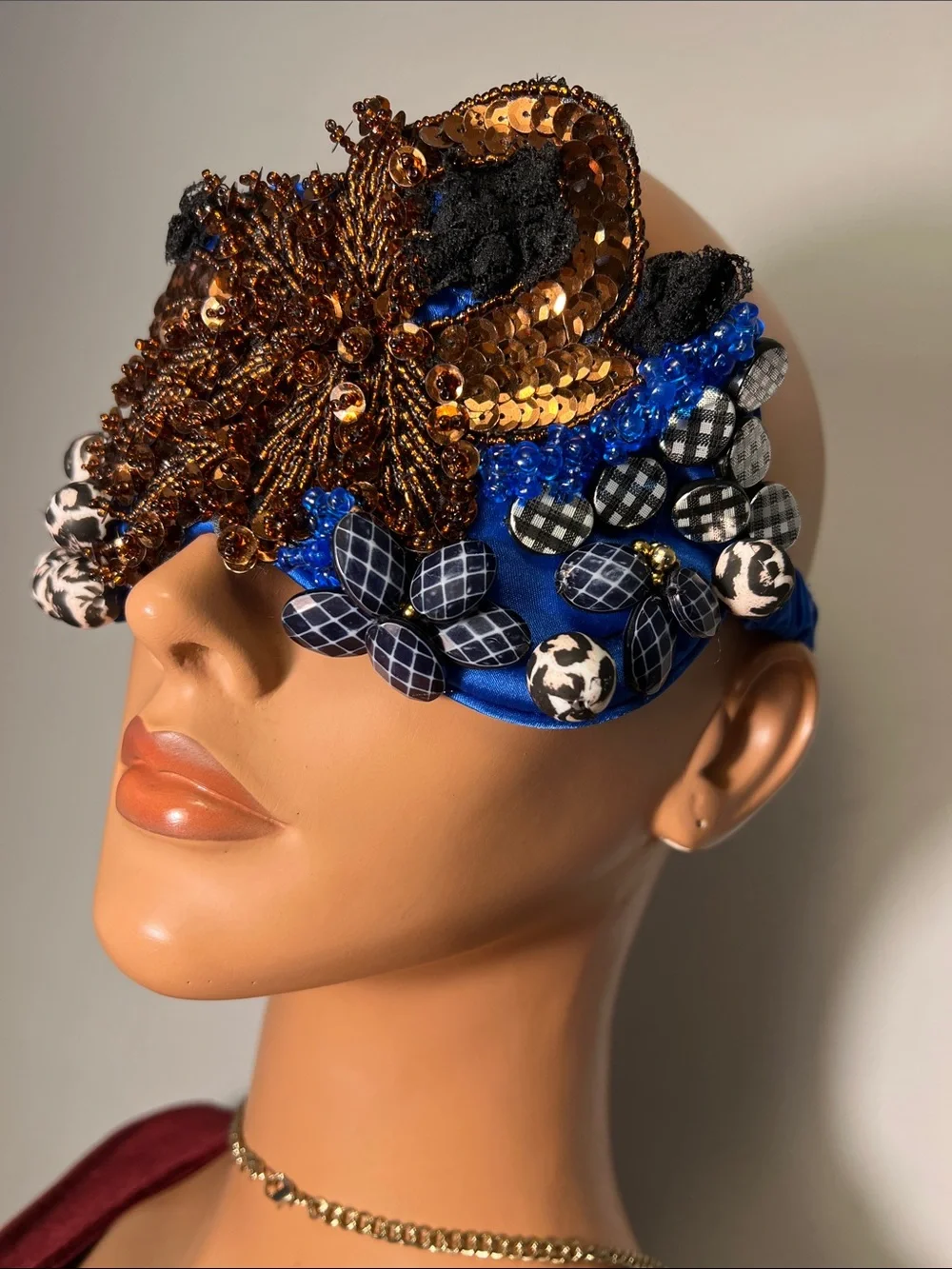 Embellished Blue and Gold Sequin Face Mask - Designer-Inspired